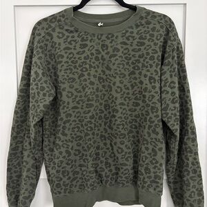 Z Supply Olive Leopard Print Crewneck Sweatshirt